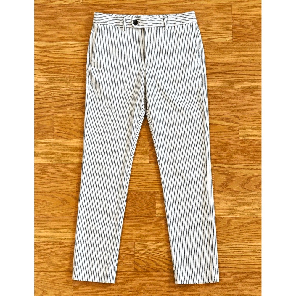 Bonobos Tailored Trousers 29x30 Ivory Navy Stripe Italian Fabric Slim Summer